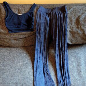 Navy Z Supply Matching Lounge Wear Set — Ribbed Pants (XS) + Bra (S)